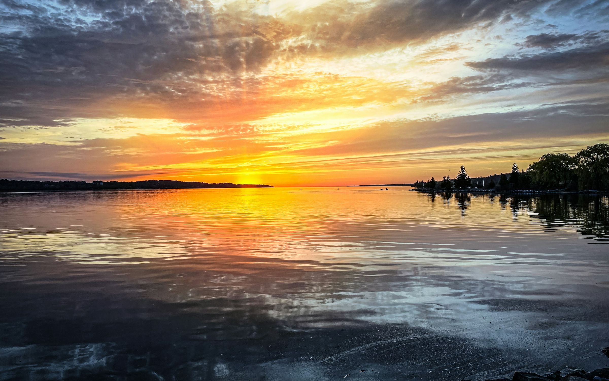 Sunset over a calm lake